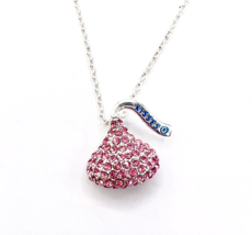 Rhodium Plated WTJ Pink Crystal Hershey&#39;s Kisses Necklace 18 in - £22.15 GBP