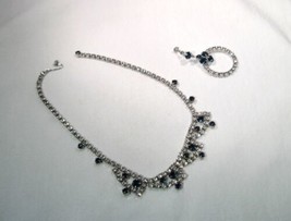 Vintage Blue White Rhinestone Choker Necklace and One Earring K1238 - £38.65 GBP