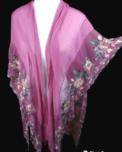 Just Be Swim Cover Up Pink Floral Embroidered Side Slits - £19.78 GBP