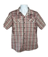 Irreverent Plaid Shirt Embroidered Print Short Sleeve Button Up Casual M... - $20.41 CAD
