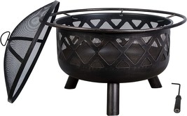 Brushed Bronze 32&quot; Round Wood Burning Steel Fire Pit, Model Number 52121 By Bond - £126.68 GBP