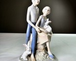 Vintage Porcelain Pale Light Colored Figurine Young Couple On Stone With... - $39.99