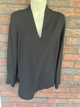 Long Sleeve Black Blouse Small 4 H&amp;M V-Neck 2 Button Sleeve Chiffon Top ... - $5.70
