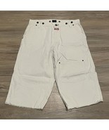 VTG  Tommy Jeans Work Workwear White Beige Fringe Distressed Sz 34 Knee ... - $40.00