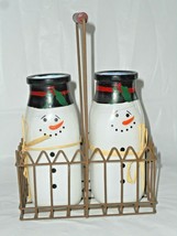 Snowmen in Red Wood Handled Metal Cage Tray Caddy Decor Hand Painted Mil... - £15.56 GBP