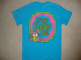 Hoppy Easter Ya&#39;ll Couture Tee Company Aqua blue Easter bunny  spring T ... - £14.14 GBP