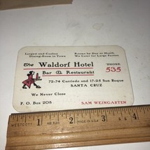 Vintage Waldorf Hotel Bar And Restaurant Rates Card - £51.89 GBP
