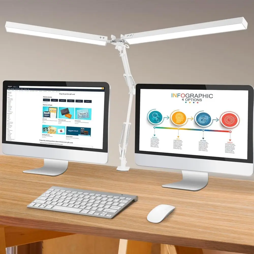Double Head LED Desk Lamps Stepless Dimmable Led Computer Monitor Light USB - $38.62+
