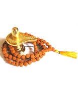 Shivling Lord Shiva Placcato Oro Con Cinque Mukhi Rudraksha Mala 7 mm... - $9.40