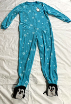 Nick &amp; Nora Snowflake Penguin One Piece Fleece Footed Pajamas Womens Small - £34.81 GBP