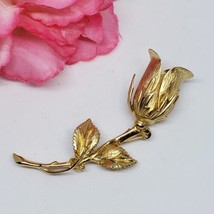 Vintage Gold Tone Rose Flower Pin Brooch - $16.95