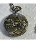 Pocket Watch Gold Tone Face Motorcycle with Chain - £22.19 GBP