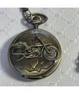 Pocket Watch Gold Tone Face Motorcycle with Chain - £21.09 GBP