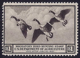 RW3 - $1 F-VF &quot;Canada Geese&quot; Duck Stamp Mint NH Cat $325  - £102.00 GBP