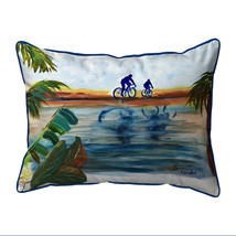 Betsy Drake Two Bikers Extra Large Zippered Indoor Outdoor Pillow 20x24 - £48.61 GBP