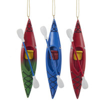 Kurt Adler Set Of 3 Hand Painted 5.25&quot; Resin Multicolor Kayak Xmas Ornaments - £19.88 GBP