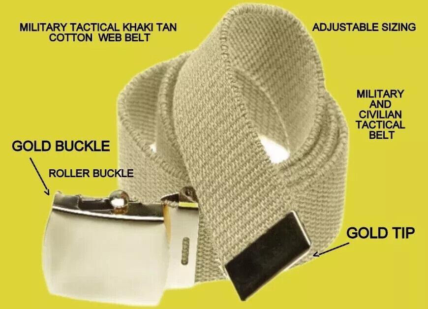 MILITARY TACTICAL UNIFORM TAN KHAKI ADJUSTABLE COTTON WEB BELT WAIST 19&quot;... - $12.38
