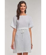 Women&#39; s Off White Short Sleeve Relaxed Fit Tie Waist Detail Mini Dress - $14.80