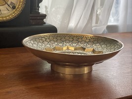 Vintage Indian Etched Brass Bowl 9” x 2.5” Heavy  Duty, Circular Stand - $20.56