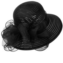 IZUS Lady Derby Straw Hat Organza Bowknot Women Church Cloche Hat - $18.65 CAD