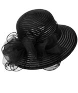 IZUS Lady Derby Straw Hat Organza Bowknot Women Church Cloche Hat - $18.65 CAD