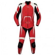 Men Black Red White Two Piece Motorbike Real Leather Pant Suit With Safety Pads - £234.95 GBP