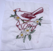 Virginia Bird Embroidered Quilted Square Frameable Art State Needlepoint Vtg - £21.94 GBP