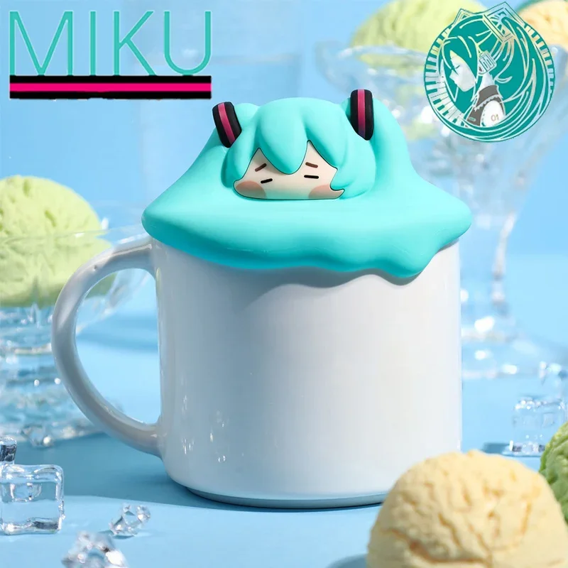 Hatsune Miku Water Cup Anime Peripheral Cute Cartoon Coffee Cup with Lid Ceramic - £26.53 GBP