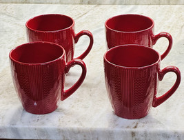 Textured  Christmas Oversized Red Embossed Sweater Coffee Set Of 4 Cups.... - $927.70 MXN