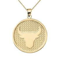 10K Solid Gold Taurus Zodiac Sign Disc Round Pendant Necklace 16&quot; 18&quot; 20&quot; 22&quot;  - £159.79 GBP+