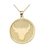 10K Solid Gold Taurus Zodiac Sign Disc Round Pendant Necklace 16&quot; 18&quot; 20... - £159.79 GBP+