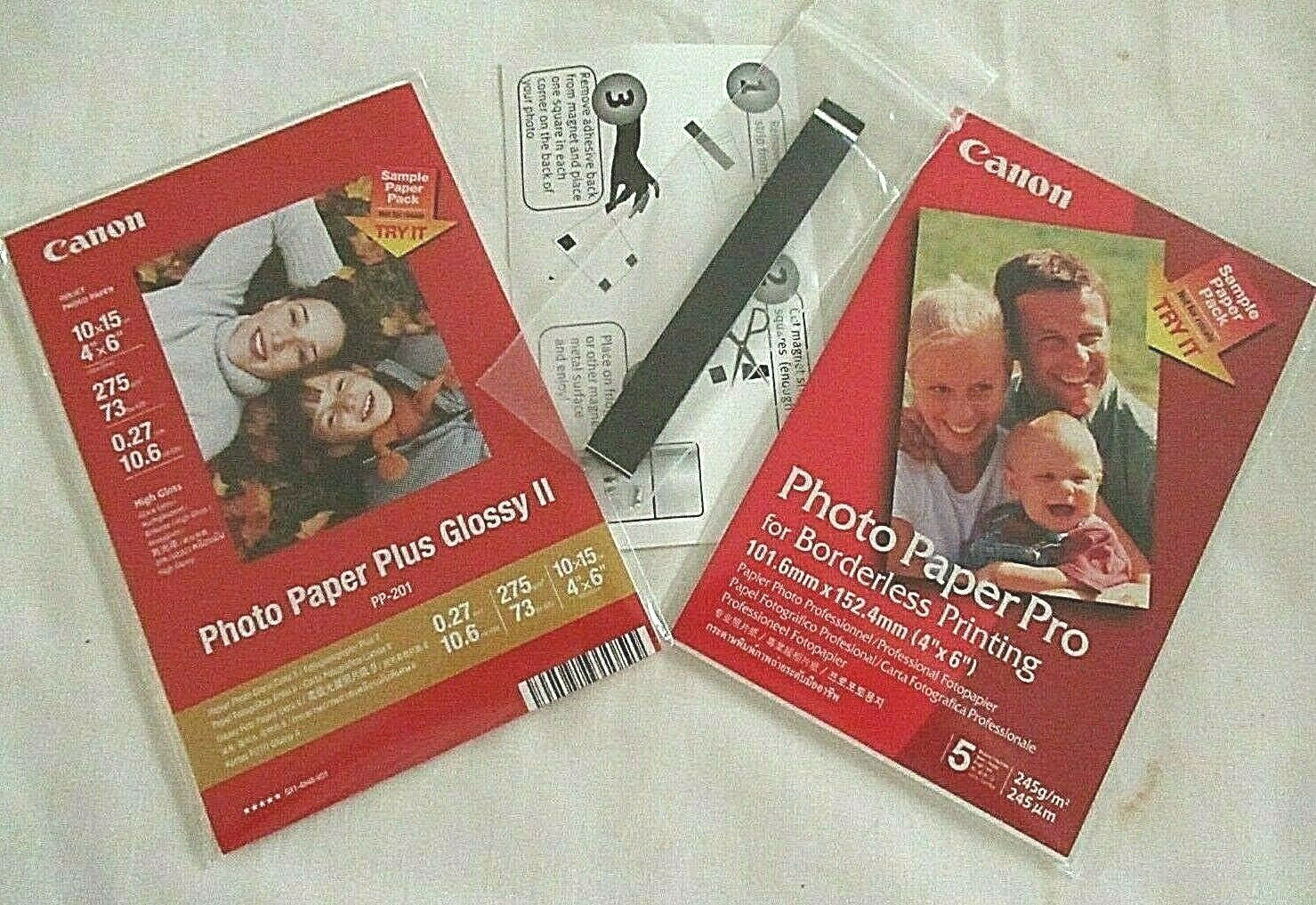 CANON 4x6 photo paper:5 Plus Glossy, 5 PRO borderless, 17&quot; adhesive magn... - $4.00