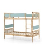 Twin Over Twin Bunk Bed with Ladder and Full-length Guardrails-Natural -... - $558.36