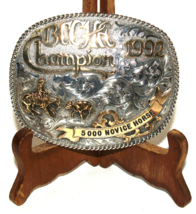 Vintage 1992 BCCHA CHAMPION 5.000 NOVICE HORSE Rodeo Trophy Belt Buckle - $305.63