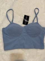 Light Blue Corduroy Bralette Wireless Bustier Bra Capri L Sexy Top Clubwear - £18.08 GBP