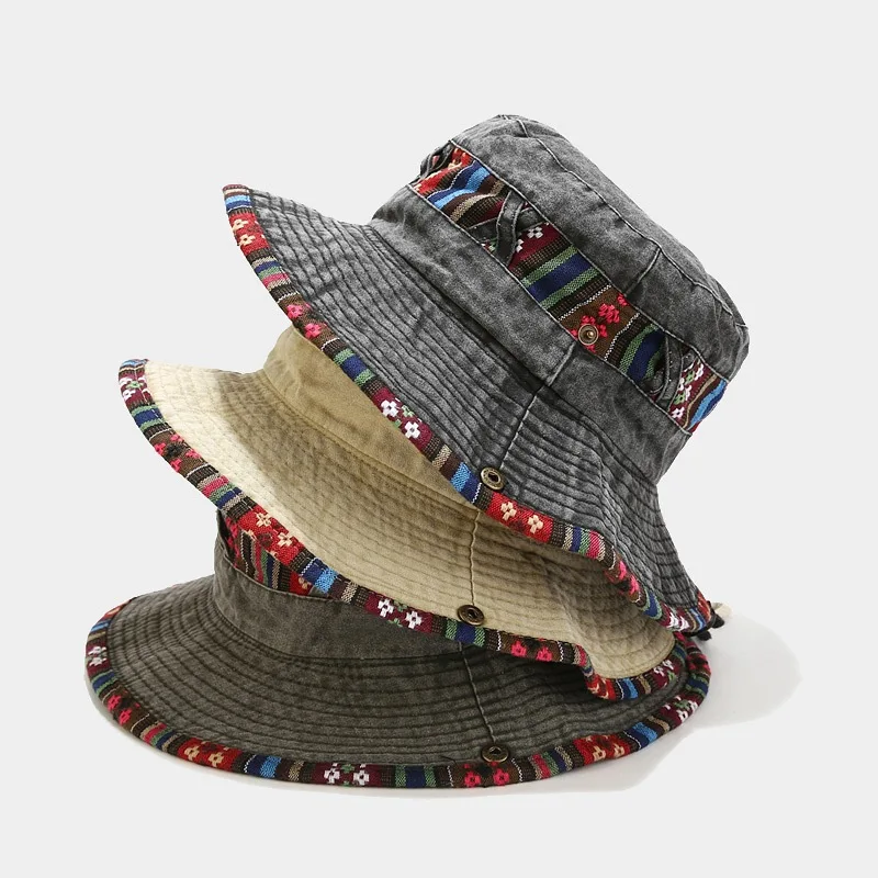 Ethnic Style Retro Drawstring Fisherman&#39;s Hat Female Summer Outdoor Sunscreen - £11.14 GBP