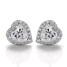 925 Halo Heart Cut 0.5ct 5*5Blue Moissanite VVS Fine Jewelry Diamond Stud Earrin - £90.14 GBP