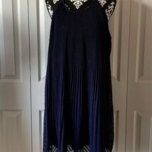 Elle Navy Blue Pleated  Lined Halter Textured Keyhole Dress Sleeveless - $272.41 MXN