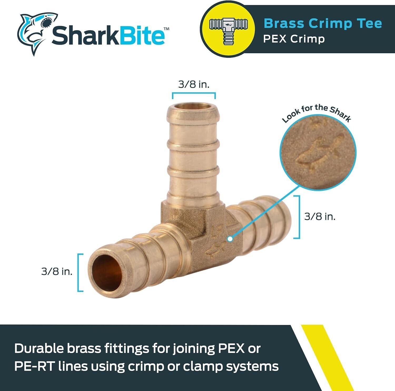 SharkBite ® UC360LFA Lead Free Barb Pex Tee, 3/8&quot;, Brass - $5.94