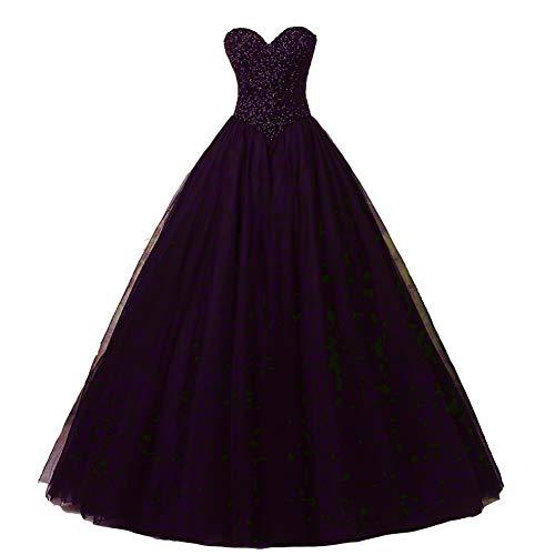 Custom Made Beaded Quinceanera Ball Gown Tulle Long Evening Prom Dress Dark Plum