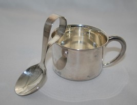 Sterling Silver 950 Vintage Baby Cup &amp; Curved Spoon in Box #2622 - £103.15 GBP