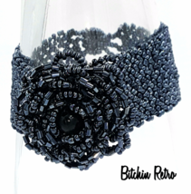 Victorian Beaded Bracelet and Seed Bead Rose with Gothic Dramatic Style - £15.02 GBP