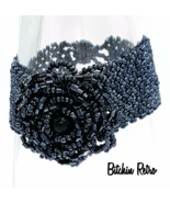 Victorian Beaded Bracelet and Seed Bead Rose with Gothic Dramatic Style - £14.89 GBP