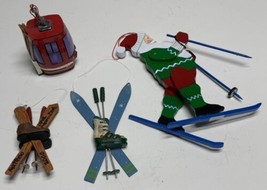 4 VTG Skier Skiing Skis Gondola Ski Boots Christmas Ornaments Lot Xmas D... - $185.78 MXN