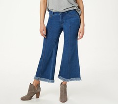 Women with Control Tall My Wonder Denim Frayed Crop Jeans Mid Blue Tall Sz 4 - £7.45 GBP