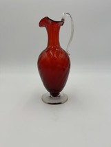 Italian Pitcher Art Glass Ruby Red Ewer 8.5in Vintage Mid Century Modern - £47.81 GBP