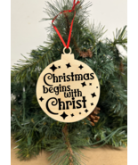 Christmas begins w Chri Engraved Wooden Christmas ornament Snowball Holi... - $9.49