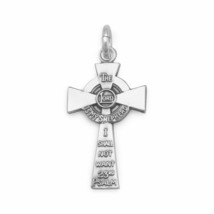 23rd Psalm Lord Cross Charm Long Hanging Drop Scripted Pendant 14K White Gold Fn - £40.07 GBP