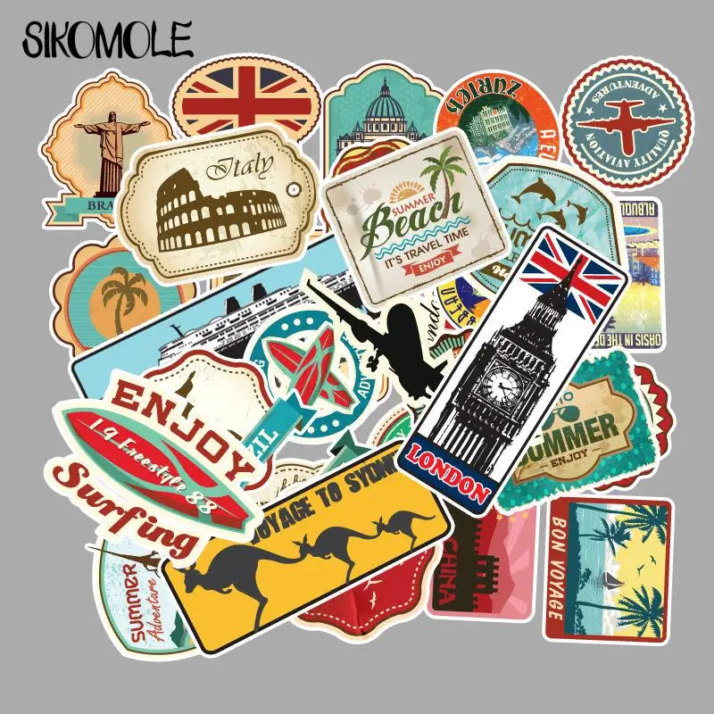 Sporting 10/30/50/100Pcs Cartoon Travel Map Country Famous Logo Stickers Guitar  - £23.82 GBP