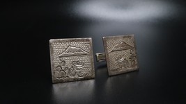 Vintage Sterling Silver Mexico Siesta Man Cactus Mountains Cufflinks - $48.02